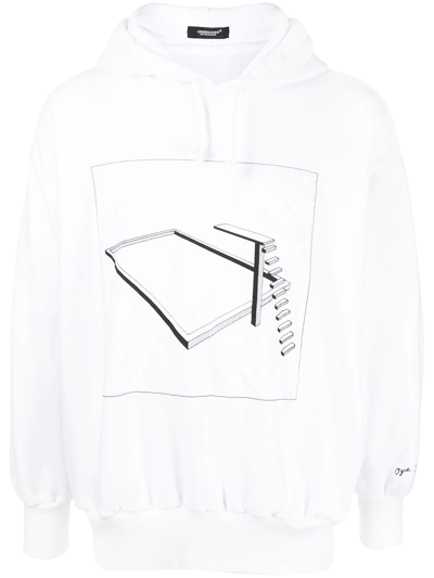 Undercover Graphic Print Drawstring Hoodie In White