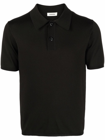 Sandro Short-sleeve Pointed-collar Polo Shirt In Black