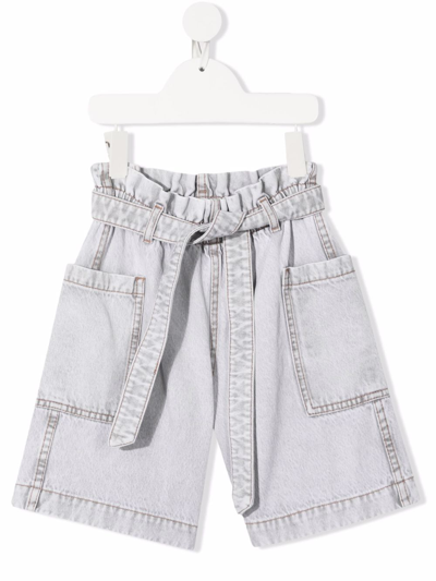 Brunello Cucinelli Kids' Wide Leg Denim Bermudas In Grey