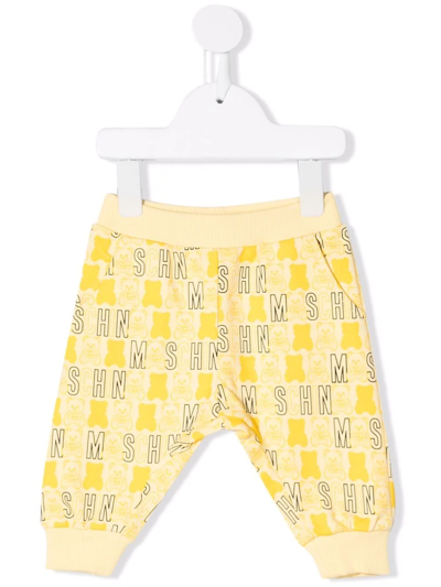 Moschino Babies' Teddy Bear Motif Tracksuit Bottoms In Yellow