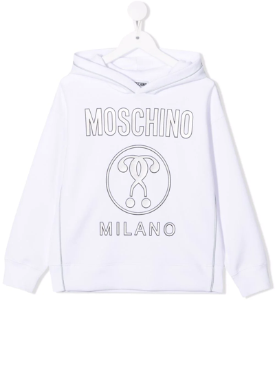 Moschino Kids' Double Question Mark Logo-print Hoodie In White