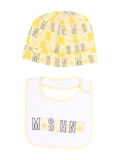 Moschino Babies' Logo印花围兜与套头帽套装 In Yellow