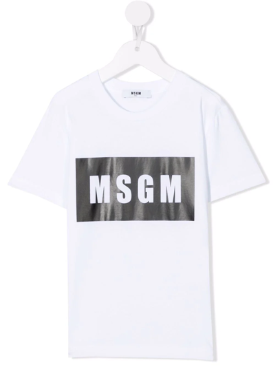 Msgm Kids' Logo-print Cotton T-shirt In White