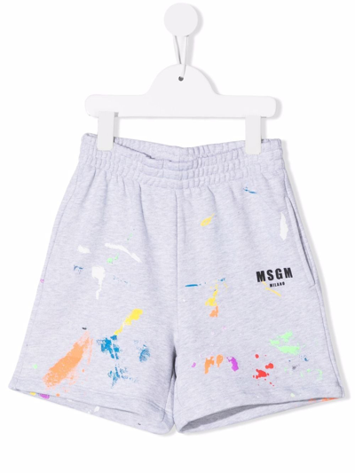 Msgm Kids' Logo-print Cotton Track Shorts In Grey