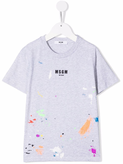 Msgm Kids' Logo-print Cotton T-shirt In Grey