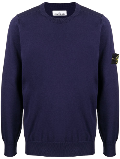 Stone Island Compass Badge Crew-neck Jumper In Purple