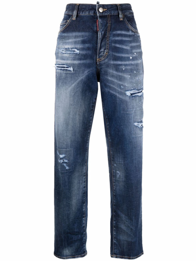 Dsquared2 Distressed High-waisted Jeans In Blue