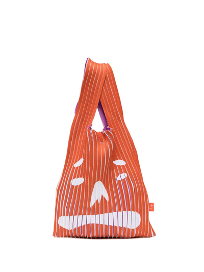 Onefifteen X Yu Mei Huang Graphic-print Pleated Tote Bag In Orange