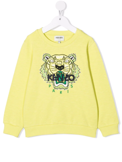 Kenzo Kids' Tiger-embroidered Rib-trimmed Sweatshirt In Yellow