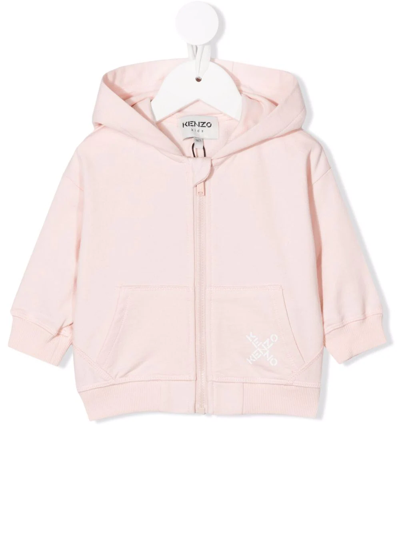 Kenzo Babies' Logo-print Zip-up Hoodie In Pink