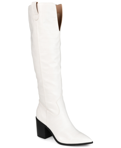 Journee Collection Women's Therese Extra Wide Calf Block Heel Knee High Dress Boots In Bone
