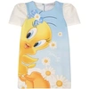 Monnalisa Light Blue Dress With Tweety Bird Print In Blue