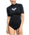 Roxy Juniors' Whole Hearted Short-sleeve Rashguard Women's Swimsuit In Anthracite