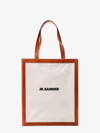 Jil Sander Tote Bag In Tela Bianca E Pelle In Beige