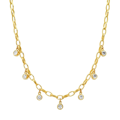 Jennifer Meyer Small Edith 7-diamond Bezel Necklace In Yellow Gold,white Diamonds