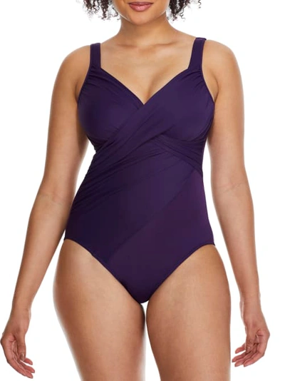 Miraclesuit Rock Solid Revele Twist-front Allover Slimming Underwire One-piece Swimsuit Women's Swimsuit In Sangria