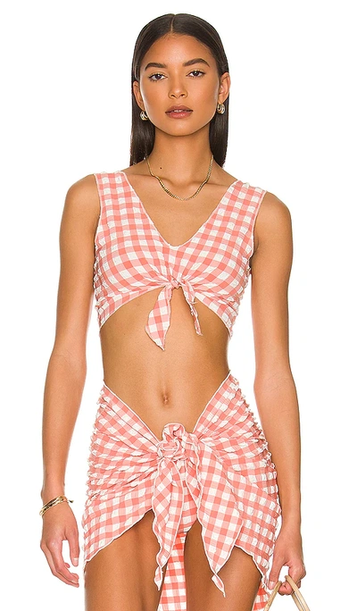 Montce Swim Sheer Kim Bikini Top In Shrimp Gingham