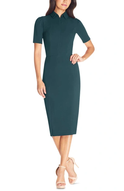 Dress The Population Gloria Front Zip Sheath Dress In Green