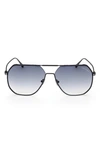 Tom Ford 59mm Polarized Navigator Sunglasses In Sblk/ Smkg