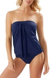 Tommy Bahama Pearl Sarong Wrap Bandeau Tankini Top In Navy