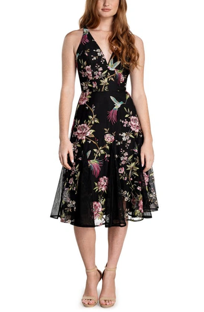 Dress The Population Harlow Floral Embroidered A-line Dress In Black Multi