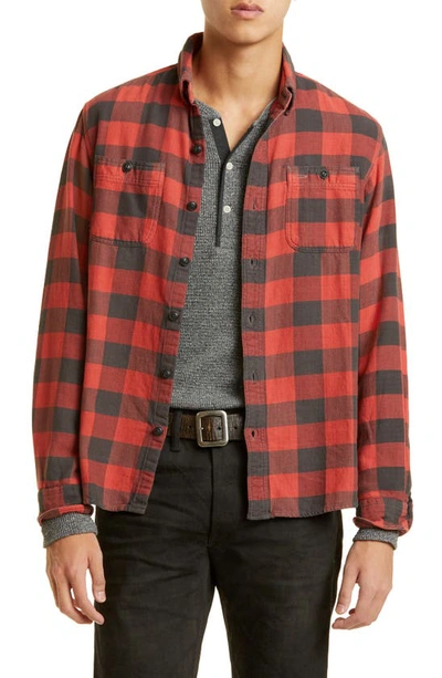Double Rl Farrell Plaid Cotton Flannel Button-up Shirt In Black Red