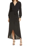 Fraiche By J Long Sleeve Faux Wrap Dress In Black