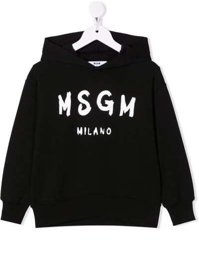 Msgm Kids' Logo-print Cotton Hoodie In Schwarz