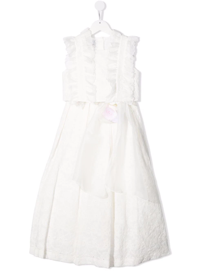 Colorichiari Kids' Floral-detail Sleeveless Midi Dress In White