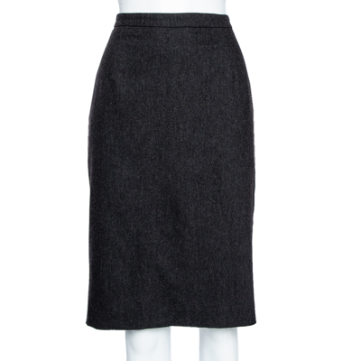 Pre-owned Max Mara Grey Wool Pleat Detailed Knee Length Skirt S