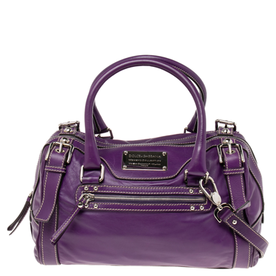Pre owned Dolce Gabbana Purple Leather Miss Easy Way Boston Bag ModeSens
