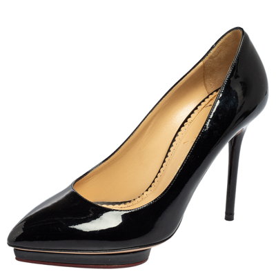 Pre-owned Charlotte Olympia Black Patent Leather Debbie Platform Pumps Size 38