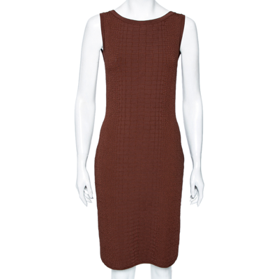 Pre-owned Gucci Brown Scaled Knit Sleeveless Dress L