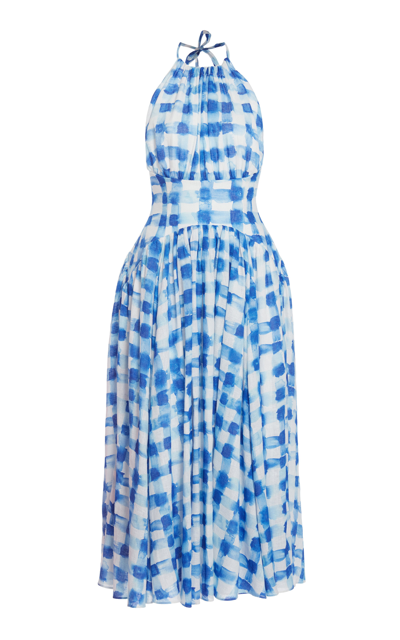 Rosie Assoulin Women's Halter In The Name Of Love Printed Linen-bend Dress In Blue And White