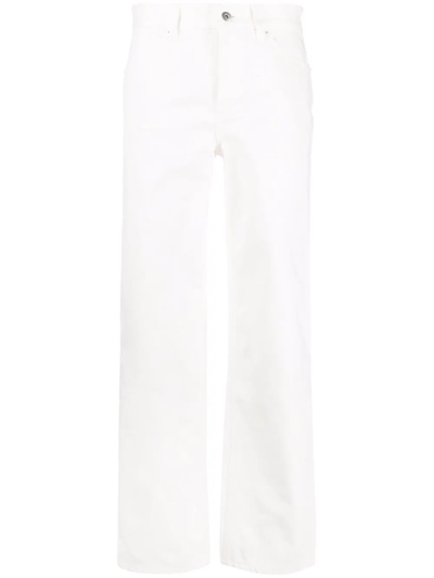 Jil Sander Straight Leg Arched-hem Cotton-linen Trousers In Milk