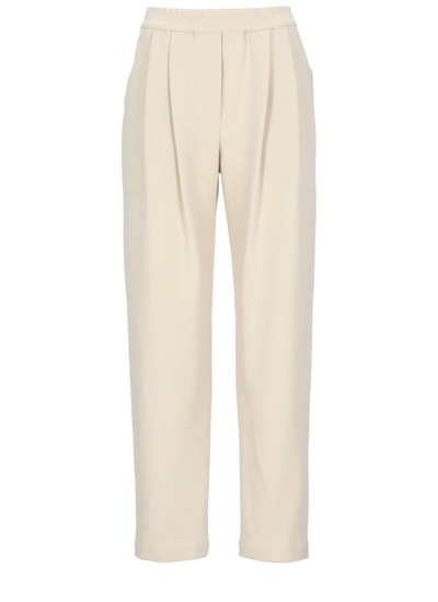 Brunello Cucinelli High Waist Straight Leg Track Pants In Cream