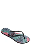 Havaianas Slim Animal Floral Flip Flop In Black/ Black