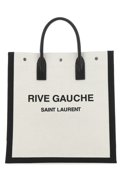Saint Laurent Black And White Rive Gauche Tote Bag In Nero