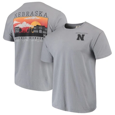 Image One Men's Grey Nebraska Huskers Comfort Colours Campus Scenery T-shirt