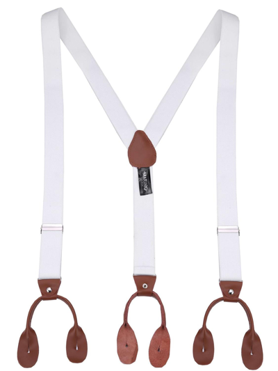 Mio Marino Double Looped 1.25" Wide Suspender And Bow Tie Set In White