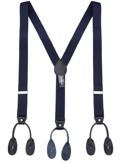 Mio Marino Double Looped 1.25" Wide Suspender And Bow Tie Set In Navy