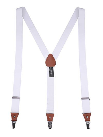 Mio Marino Canvas Twill 1.25" Wide Suspender And Bow Tie Set In White