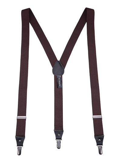 Mio Marino Canvas Twill 1.25" Wide Suspender And Bow Tie Set In Brown