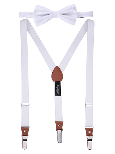 Mio Marino Elastic 1" Kloope Suspenders And Bow Tie Set In Alabaster