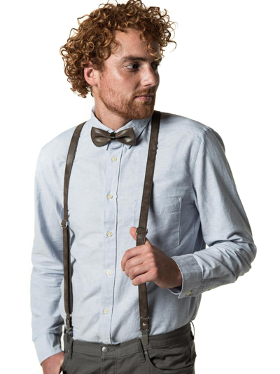 Mio Marino Suede Y-back Suspenders And Bow Tie Set In Umber