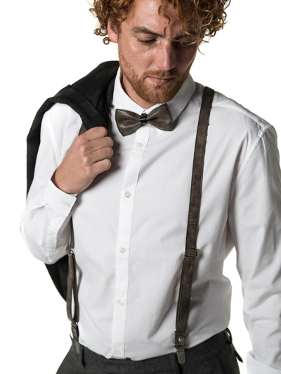 Mio Marino Suede Y-back Suspenders And Bow Tie Set In Cream