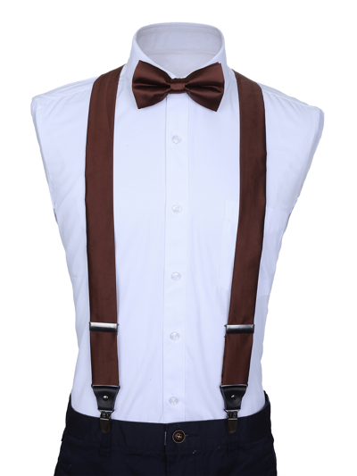 Mio Marino Satin Strap Suspenders And Bow Tie Set In Umber