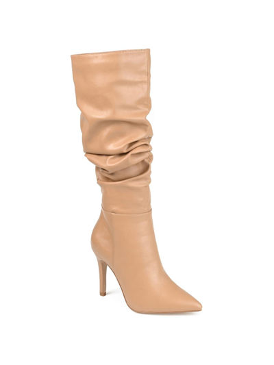 Journee Collection Women's Sarie Wide Calf Ruched Stiletto Boots Women's Shoes In Tan