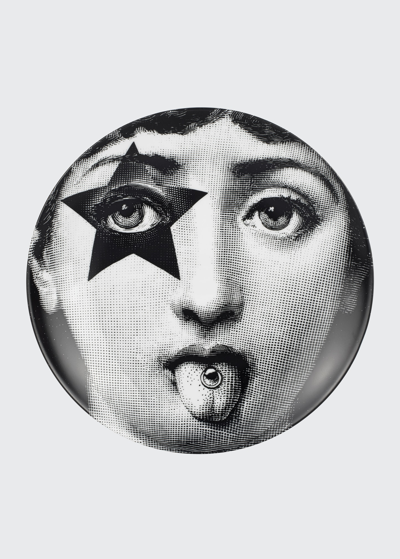 Fornasetti Wall Plate Tema E Variazioni N381 Star Over Eye Tongue Out In Black/white