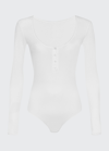 Wolford Long-sleeve Henley String Bodysuit In 1300 White